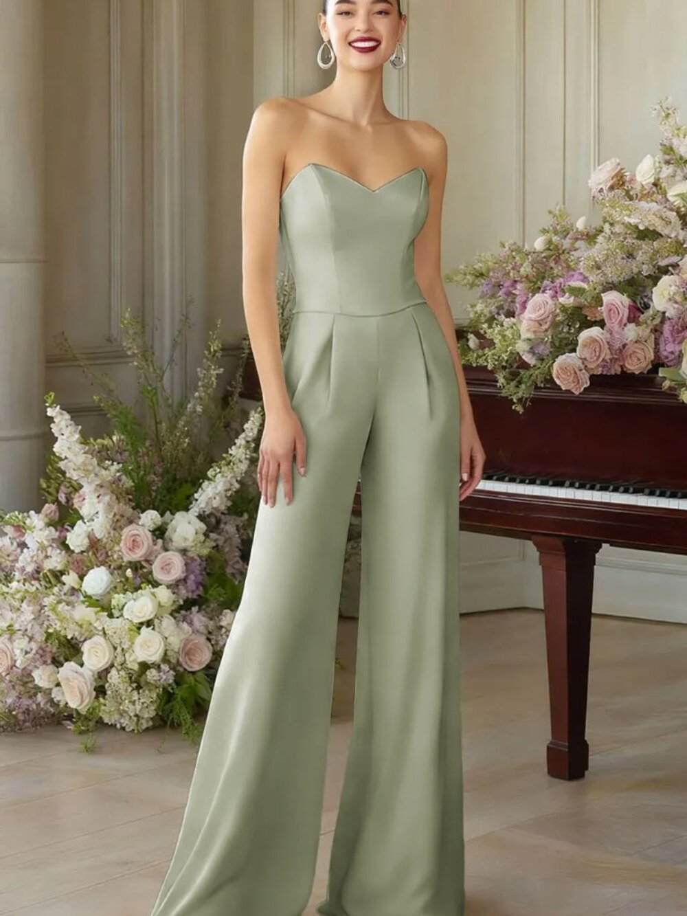 NEW - Sage Green Sweetheart Wide Leg Formal Jumpsuits - Size 6